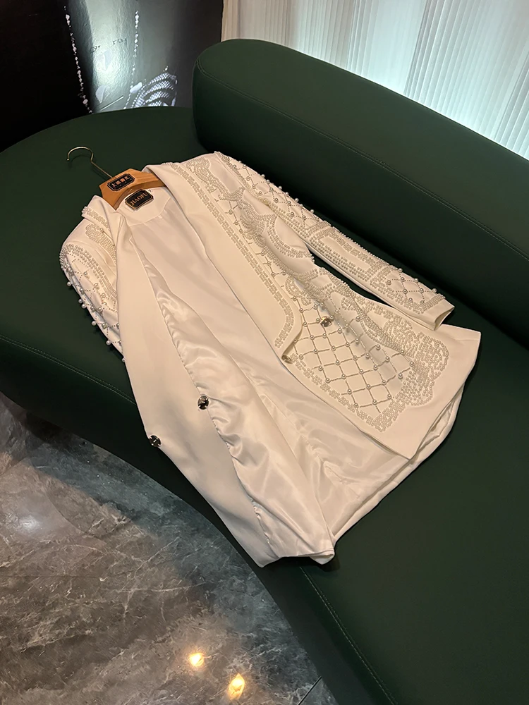Ele Slim Fit Pearl Embellished Abito di fascia alta Jaet Pendolarismo da donna Sle Faionable Autunno Inverno Capispalla K0
