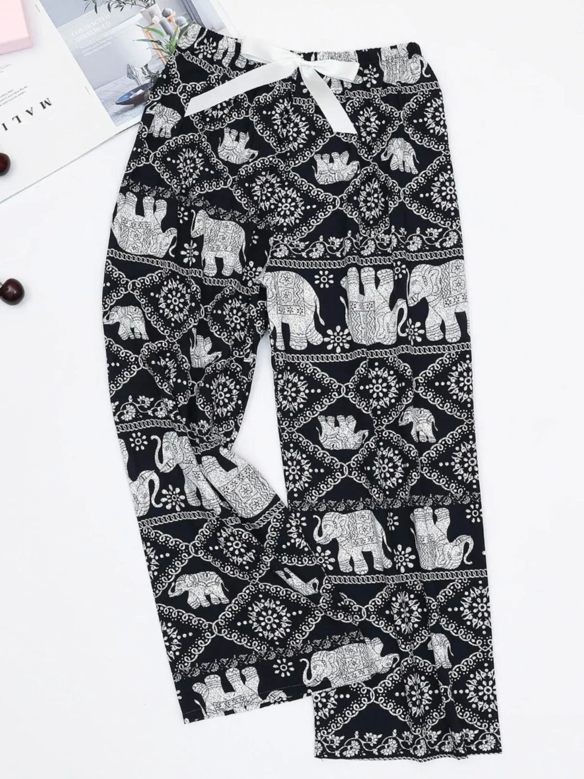 

Повседневные широкие брюки с принтом для пляжа, с эластичным поясом, прямые брюки в уличном стиле, летние и весенние модные женские повседневные брюки