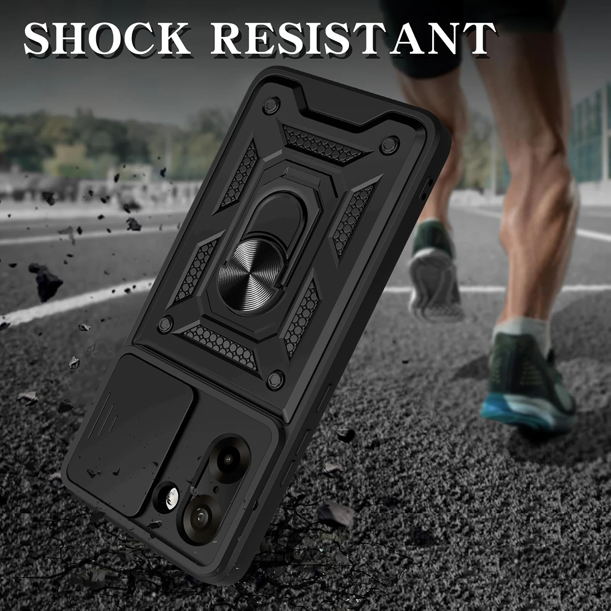 for OnePlus Nord N200 5G Case with HD Screen Protector with Slide Camera Cover, Atump 360° Rotation Ring Kickstand [Military Gra