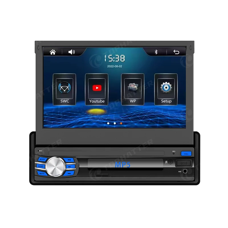 

1Din 7'' Wireless Car-play Universal MP5 Player Retractable Screen Mirror Link Video USB TF Bluetooth GPS Navigation FM Radio