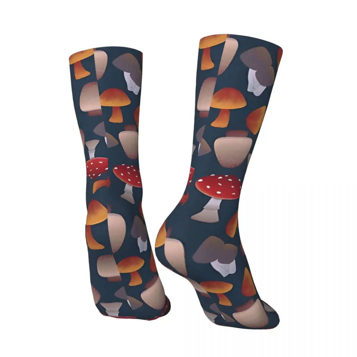 Funny Crazy Sock for Men Wild Mushroom Pattern Hip Hop Vintage Ddark Wild Forest Mushrooms Seamless Boys Crew compression Sock