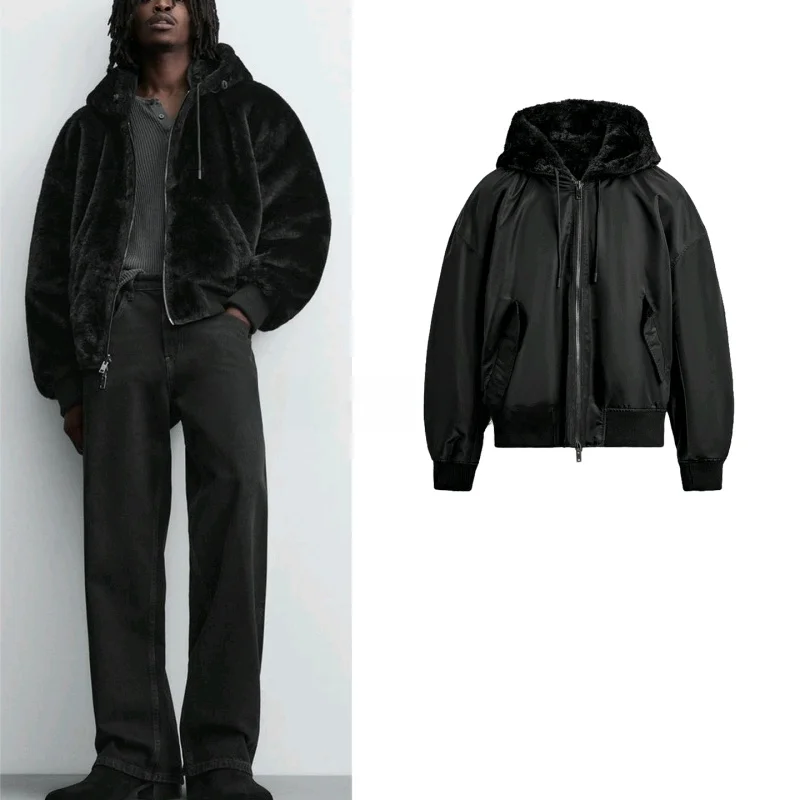 

Новое зимнее мужское длинное пальто-пилот Jaet из двухстороннего тонкого искусственного меха, теплое полиэфирное волокно, длинное све, на молнии с капюшоном