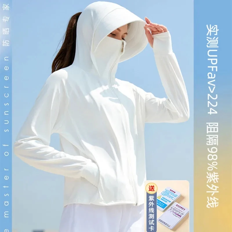 Sunscreen Women Lce Silk UV Thin Summer 2023 New Sun-protective Clothing Short Breathable Hooded Cycling Coat Ladies M203