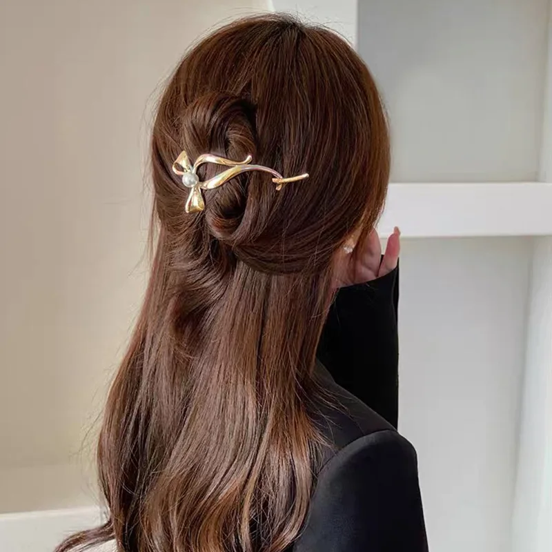 Simple Elegant alloy Bow Hair Claws Ponytail Buckle Retro Bun Hair Clip Hairpin Women Barrettes Ponytail Holder Hair Accessories