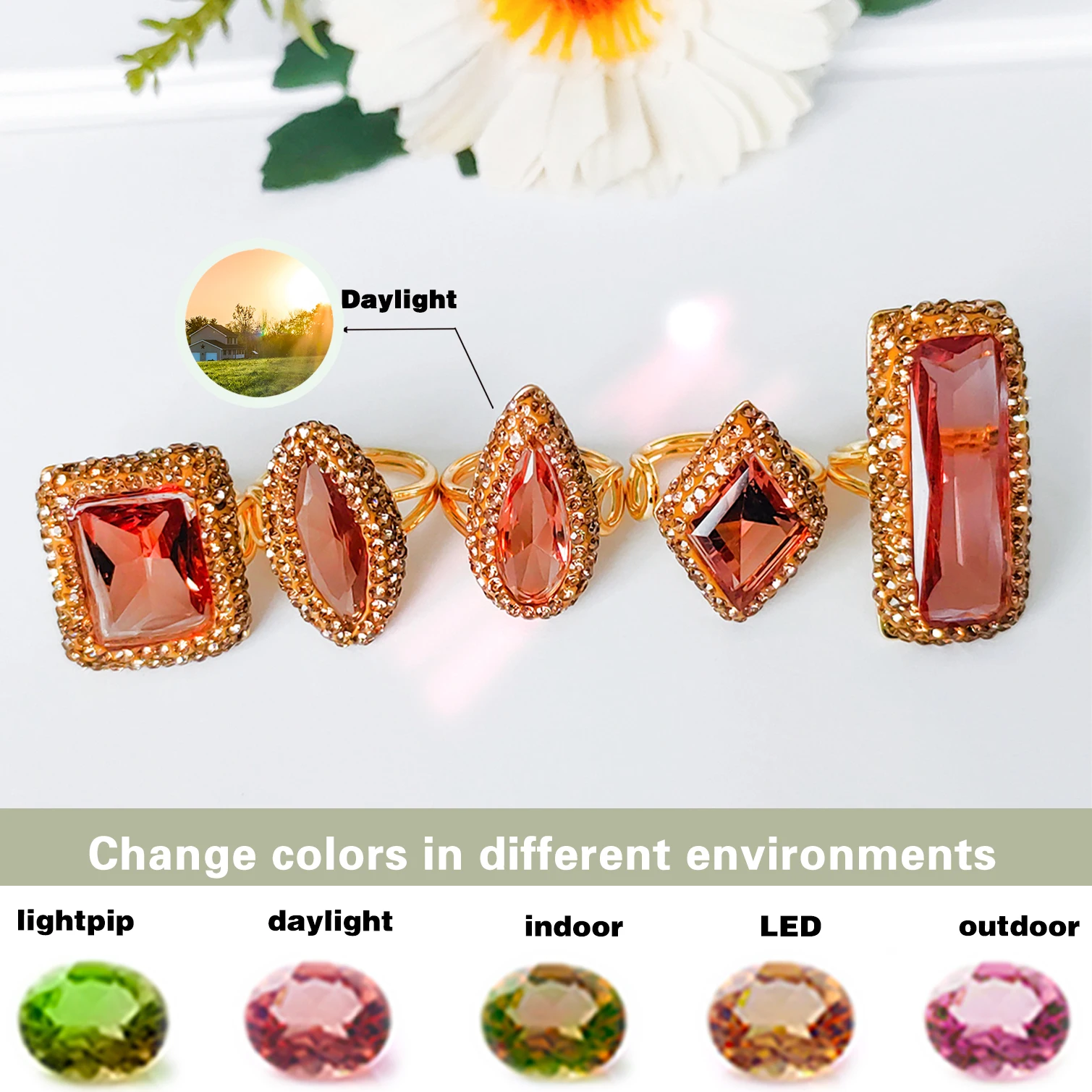 

Turkish Sultanite Color-changing stone Handcrafted rings for women change different colors according to different light sources