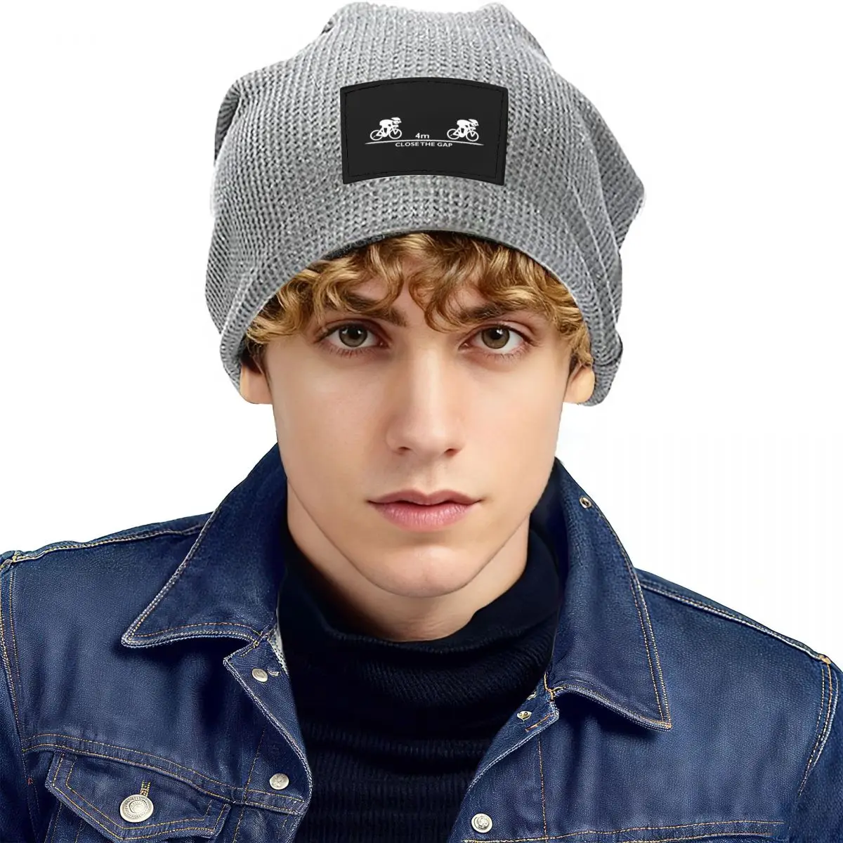 Zwift Close The Gap Waffle Knit Fleece Lined Beanie with PU Leather Patch Unisex Warm Winter Soft Cap