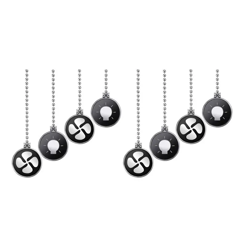 ABGH-Ceiling Fan Pull Chain Set, 8Pcs Light Bulb And Fan Pattern Pull Chain Ceiling Fan Chain Extender With Ball Fan Chain