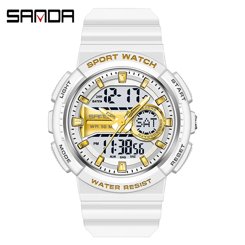 

Sanda 6081 Luminous Led Analog Display Couple Hand Clock For Men Alarm Mode Electronic Quartz Movement Waterproof Stop Watch