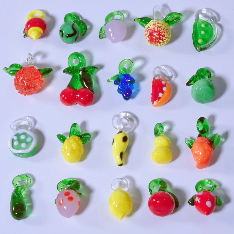 

20pcs/lot Glass Fruit Shaped Pendants Strawberry Watermelon Pineapple Apple Cherry Mango Charms Jewelry Making Earrings Necklace
