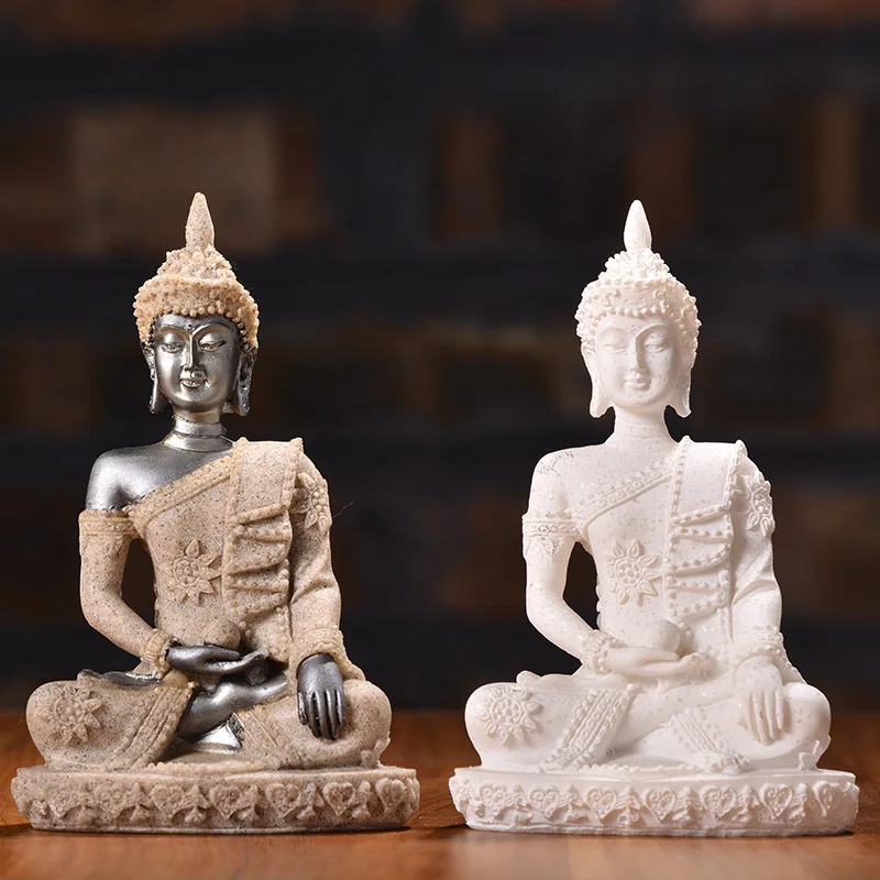 Decoration Art Buddhist Sandstone Religion Resin Crafts Small Sitting Buddha Ornaments Sculpture Home  Ornaments Gifts