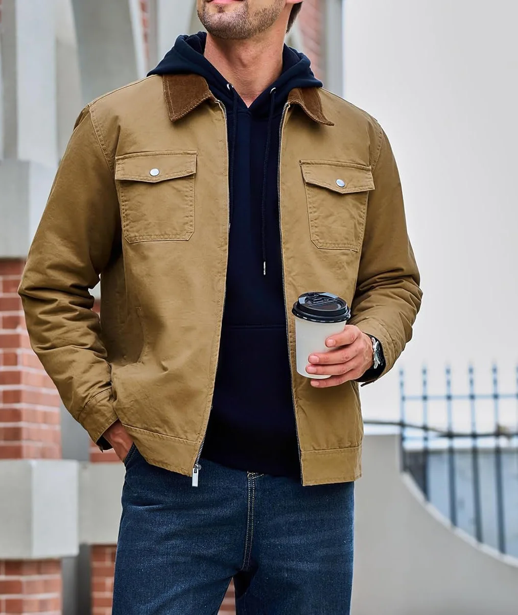 

Winter Men's Cotton Jacket Men Casual Cotton-Padded Coat Thick Warm Loose Fit Turn-Down Collar Long Sleeve Outdoor Sport Parka