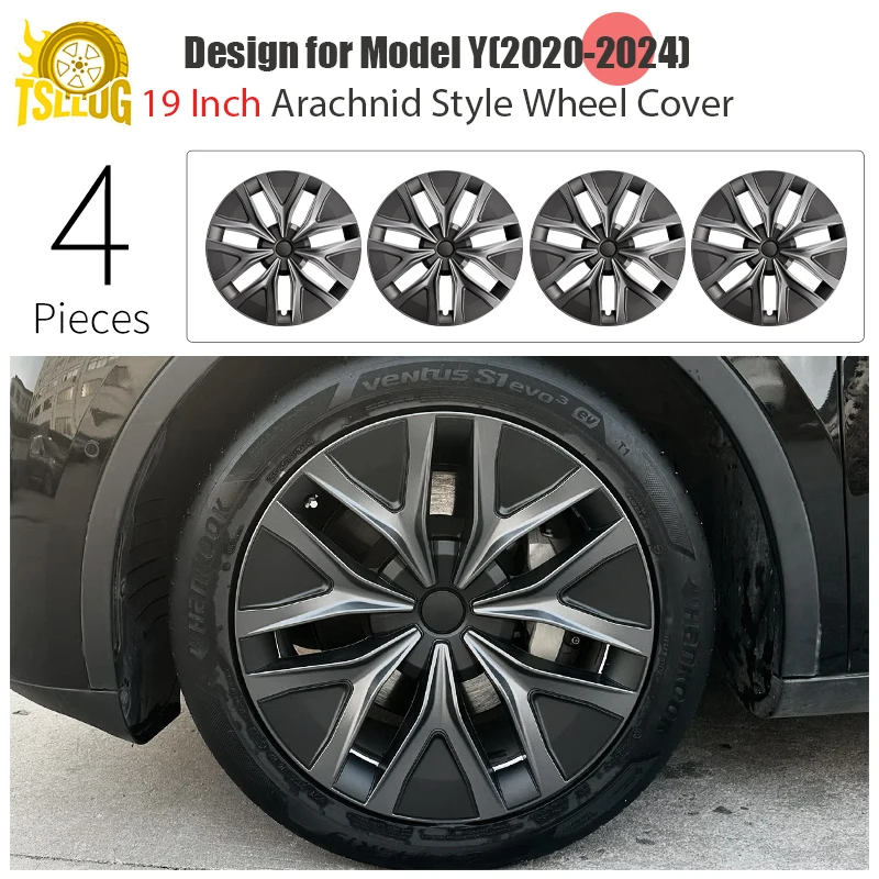 

4PCS 19 Inch Wheel Cover for Tesla Model Y 38th Style Replacement Automobile Hubcap Full Rim Cover Car Accessories 2020-2024