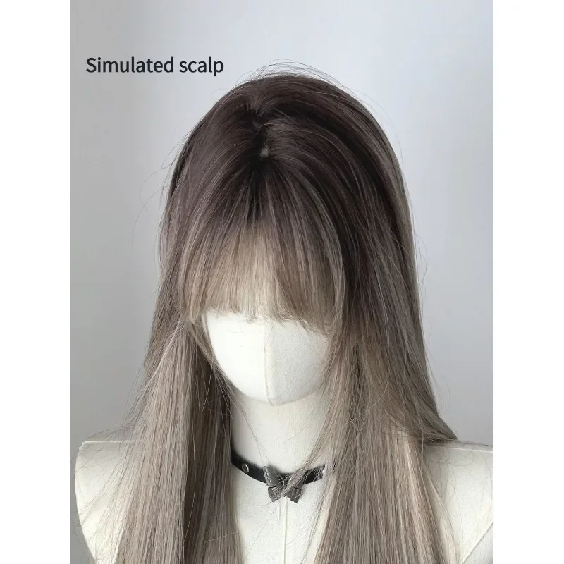 Long Silky Straight Synthetic Ombre Wig with Bamgs Cosplay Lolita Wigs for Daily party Women Natural Heat Resistant wigs