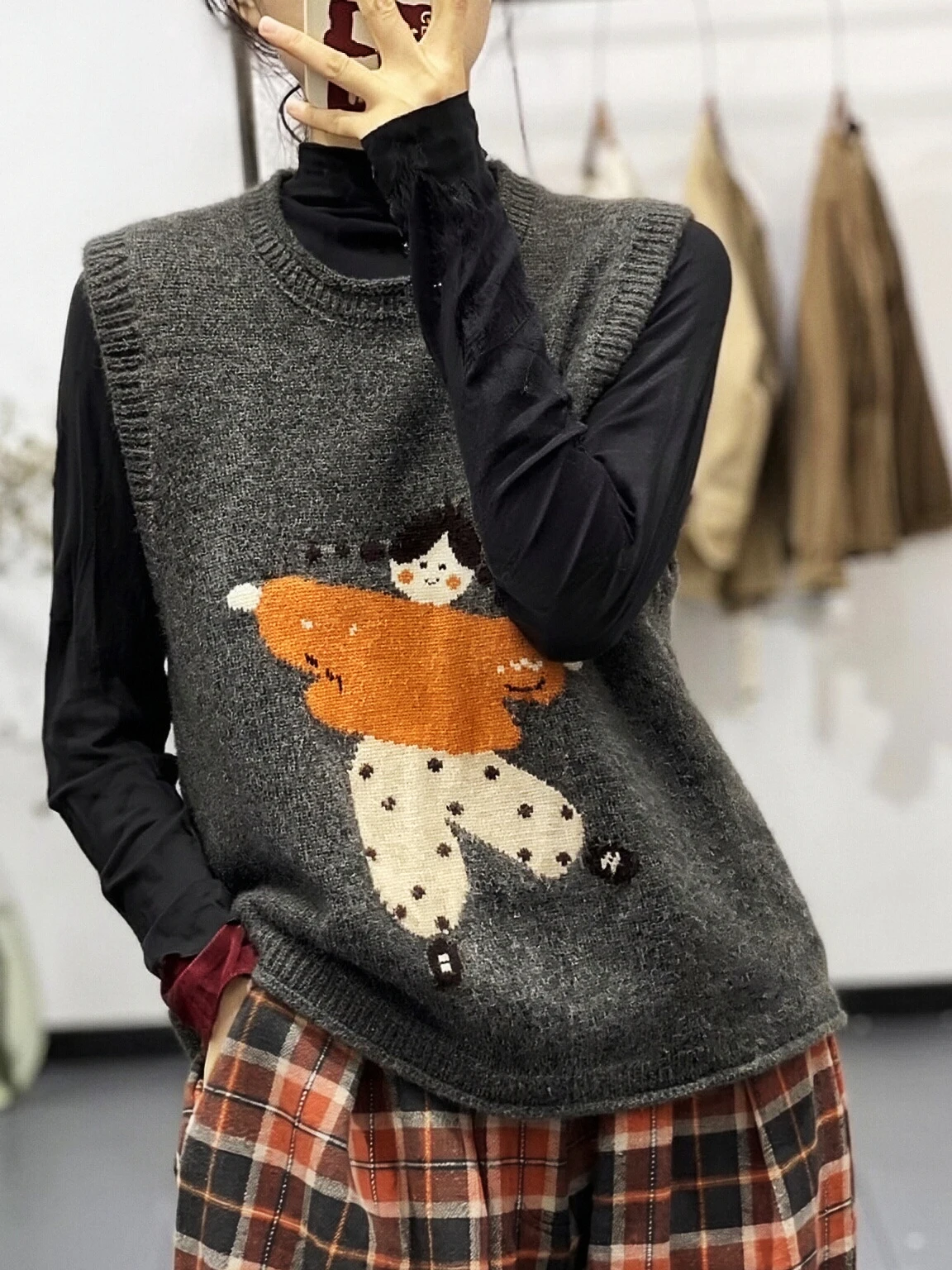 Loose round Neck Knitted Sweater Vest Women's Outerwear Brand 2026 Autumn Winter Fashion College Style Patchwork Inner Wear