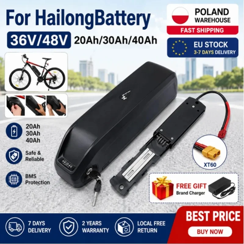 EU-Lager Hochleistungs-Hailong E-Bike Lithium-Akku 36V 48V 20Ah 30Ah 40Ah Schnelles Laden Große Reichweite Eingebautes BMS-Akkupack Passend für 500W-1500W E-Bike-Motor Lokaler Schnellversand