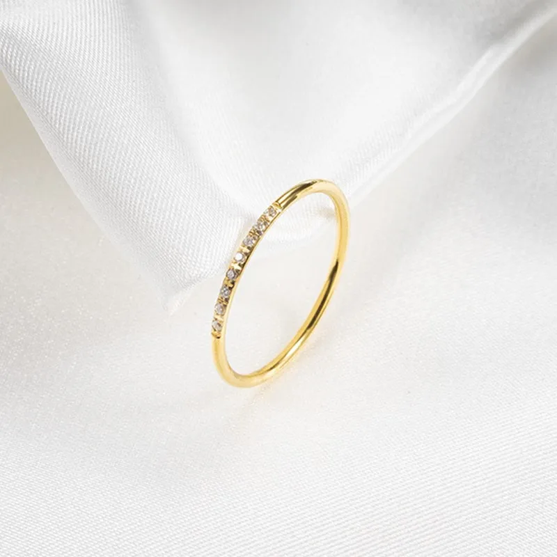 1mm Thin Stainless Steel 8pcs CZ Inlay Stackable Ring Wedding Band for Women Girl Size 5-10