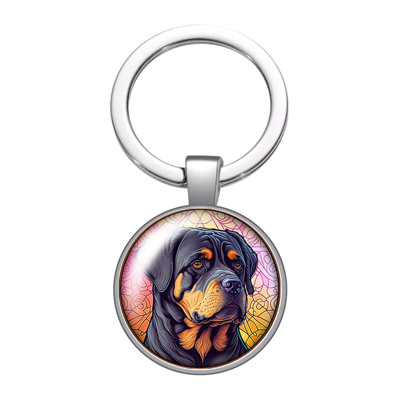 New Dog painting style Pet Bulldog collie Photo glass cabochon keychain Bag Car key chain Ring Holder Charms keychains for Gifts