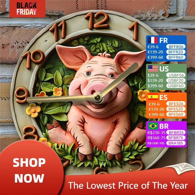 Pig Themed Wall Clock, DIY Kit with 2D Print Effect,Pet Lovers Decorative Timepiece,High-Definition Autumn Design for Home Decor