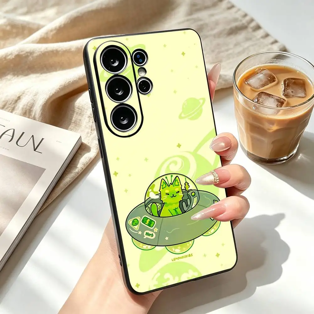 Popular Online Alien Cat Phone Case For Samsung S26,S25,S24,S23,S22,S21,S30,Ultra,Plus,Fe,Lite,Note,10,Black Cover
