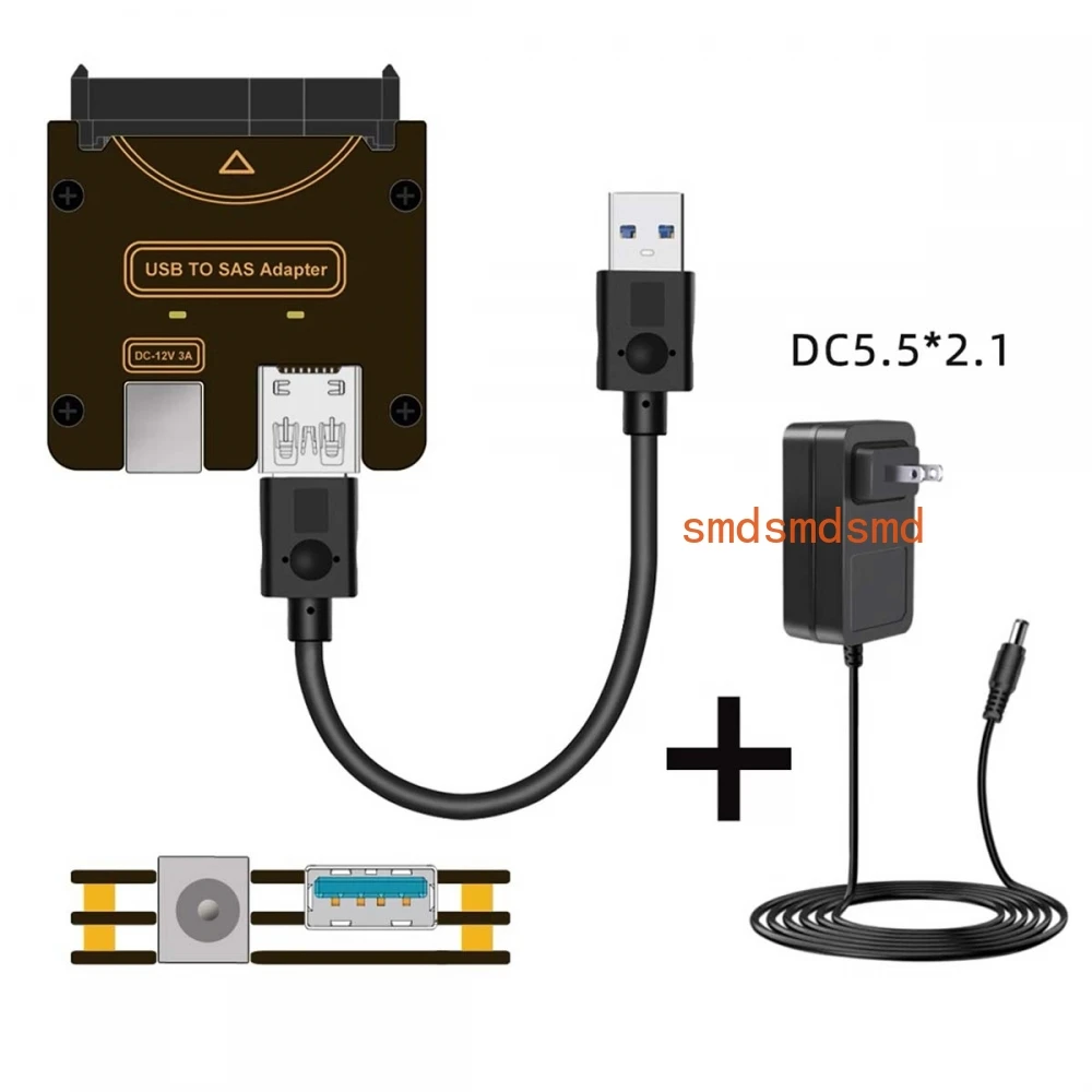 

SAS Hard Disk Drive Adapter SFF-8482 SAS 29Pin to USB 3.0 5Gbps with Chipset and Power Port