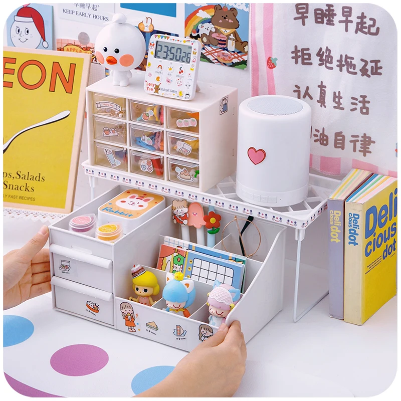 Girl Heart Stationery Desktop Storage Box Small Drawer Cosmetics Sundries Sorting Box, Desk Organizer, School Office Accessories