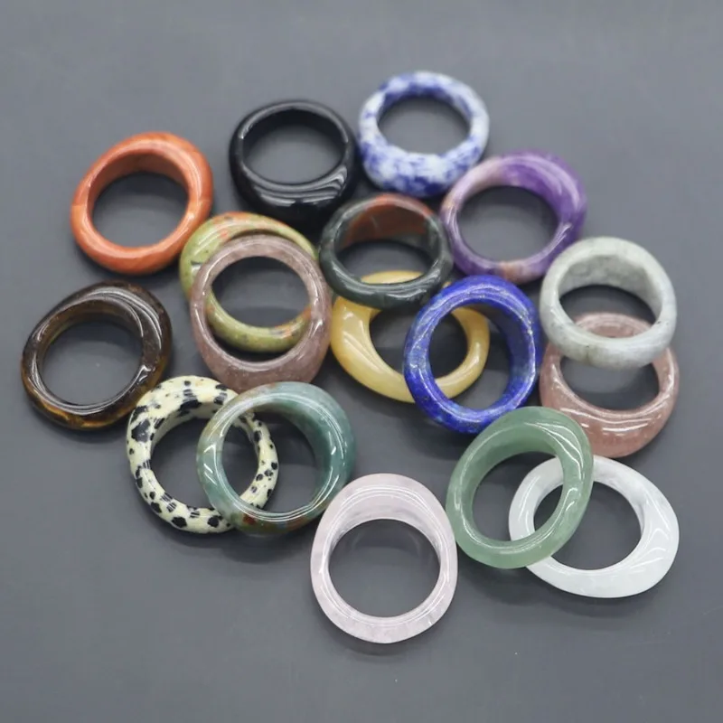 

2025 New 9mm Surface Crystal Natural Stone Quartz Jaspers Dainty Finger Solid Band Rings Women Fashion Minimalist Jewelry