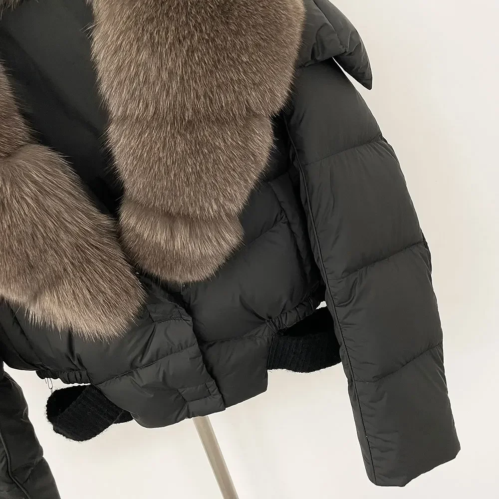 OFTBUY Winter Natürlicher Echter Waschbär-Fuchspelzkragen Kapuzenmantel mit Weißer Entendaunenfüllung Damen Neue Dicke Warme Freizeitjacke – Detail 5