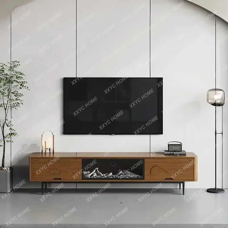 XX Walnut Color Vintage Style Built in Electric Fireplace Floor Standing TV Stand Simulated Flame Decorative Floor Cabinet