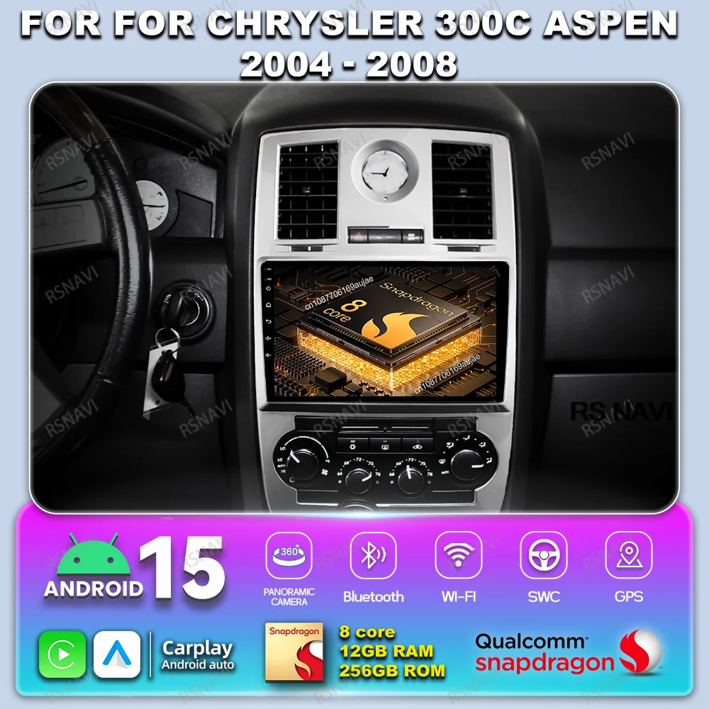 Android 15 Radio de coche para Chrysler 300C Aspen 2004 - 2008 navegación Viedo Player Qualcomm estéreo BT GPS inalámbrico Carplay Auto