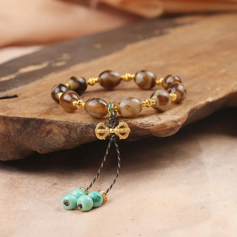 New Tibetan Agate Bracelets, Decorative Accessories, Copper Components, Magic Staff, Handmade Braided Cords, Available