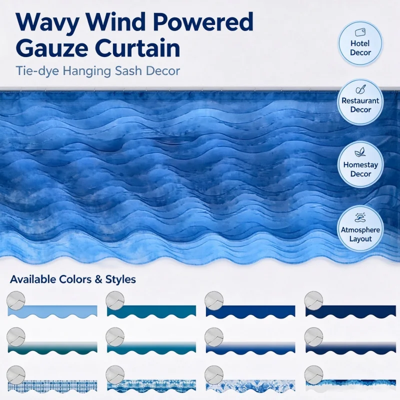 Wavy Wind Powered Gauze Curtain Tie-dye Hanging Sash Decor Yarn Ceiling Decor For Hotel Restaurant Homestay Atmosphere Layout