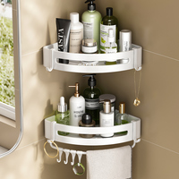 Storage Rack Bathroom Aluminum Wall Mounted Stainless Steel Corner Storage Rack Toilet Drilling Free Bathroom Accessories