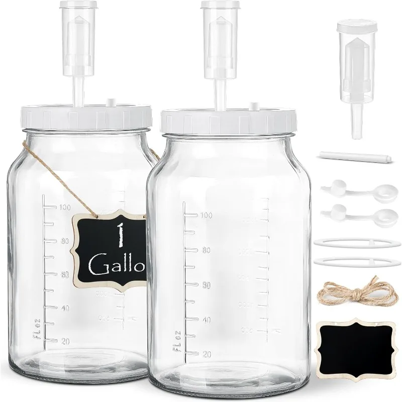 

2 Pack 1 Gallon Large Fermentation Jars with 3 Airlocks and 2 SCREW Lids( Airtight Heavy Duty Lid w Silicone)