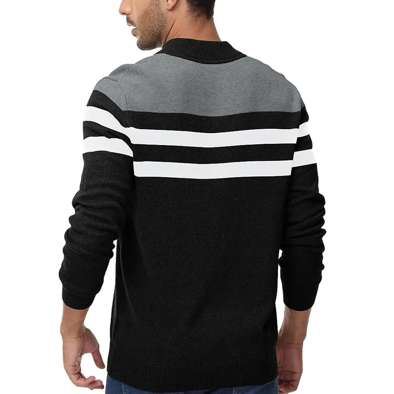 Autumn and Winter Men\'s Sweater Zipper Pullover Striped Sweater Warm Casual Tops