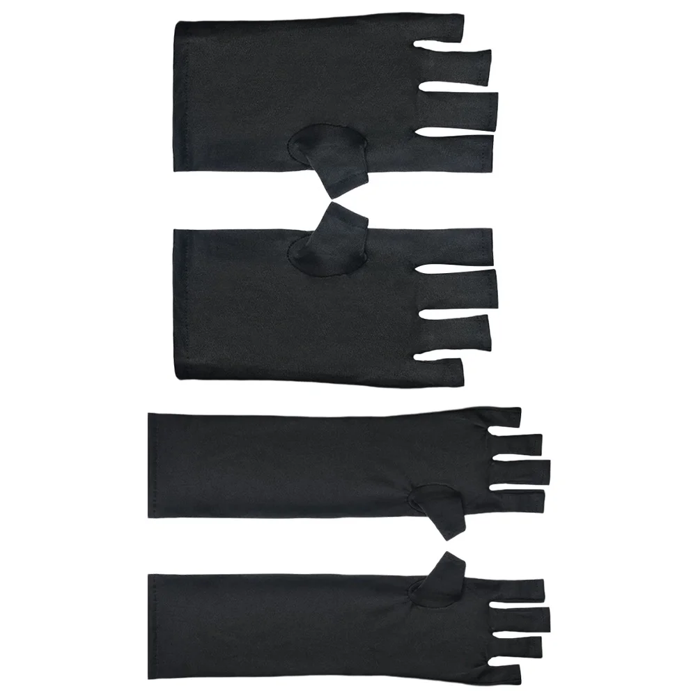 

2Pairs Uv Lamp Hand Covers Manicure Protective Gloves Black Polyester Fingerless Gloves Nail Art Uv Prevention Accessories