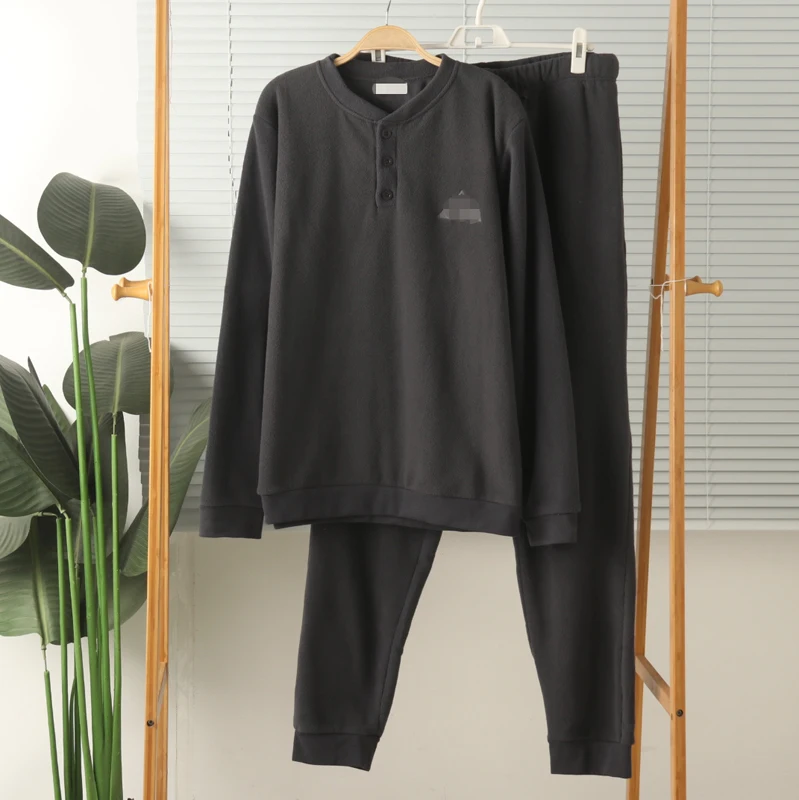 Men's Pizsama thickened Poláris polár Együttérző Pizsama vel stv ujjú loungewear biss méret Ősz téli Pizsama beállítása