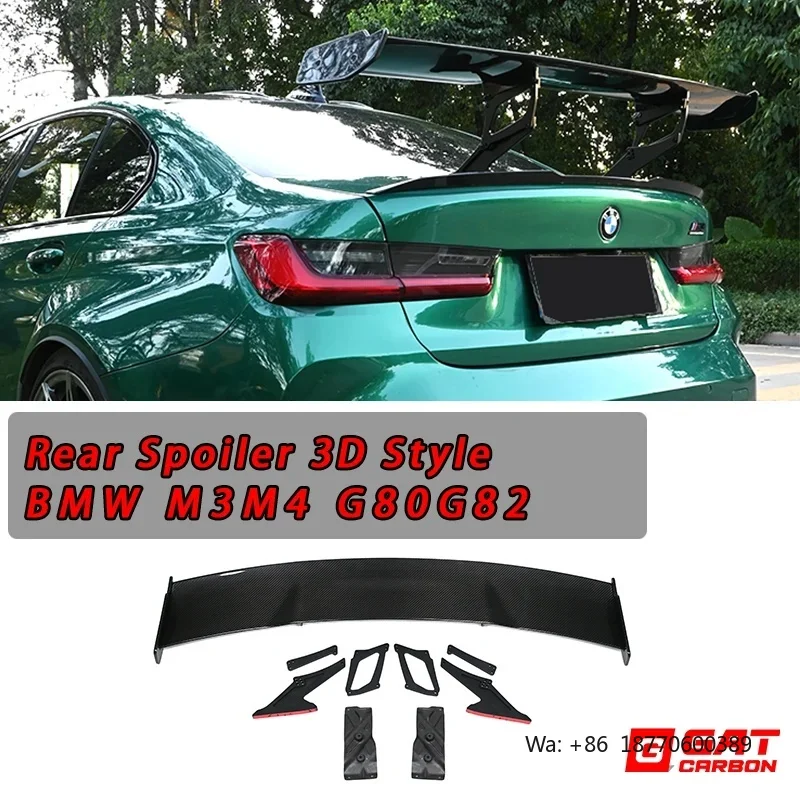 3D Style Rear Spoiler Dry Carbon Fiber Fixed Wing Spoiler Car Modification Decoration Automotive Spoiler for BMW M3 M4 G80 G82
