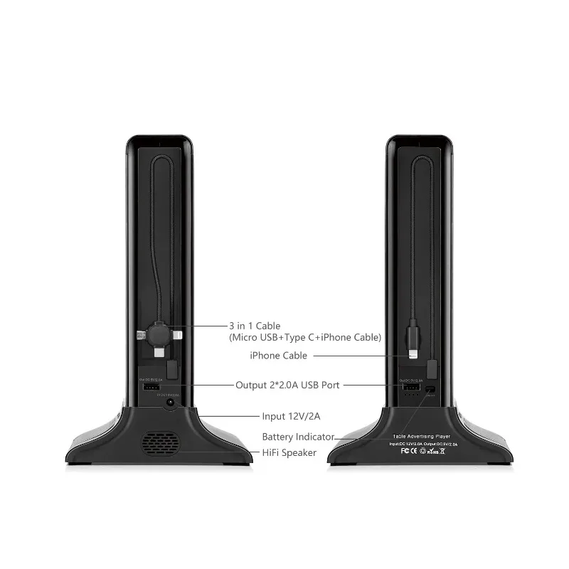 FYD-835SD مطعم سطح الطاولة حامل مزدوج الجانبين 7 بوصة واي فاي اللمس LCD الجدول الرقمي عرض إعلاني لاعب القائمة العرض
