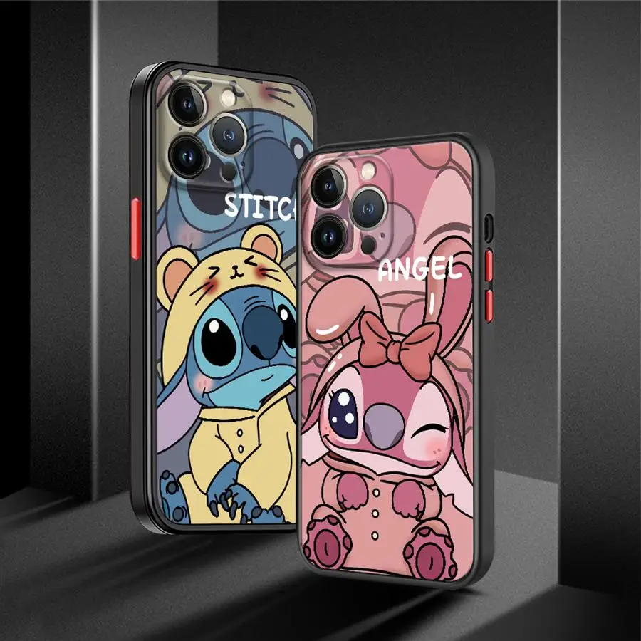 Phone Case for iPhone 16 14 Pro 15 11 XR 12Mini XS SE 13 16ProMax 15 Plus X 12 Frosted Funda Cover Disney Cartoon Stitch Anqi