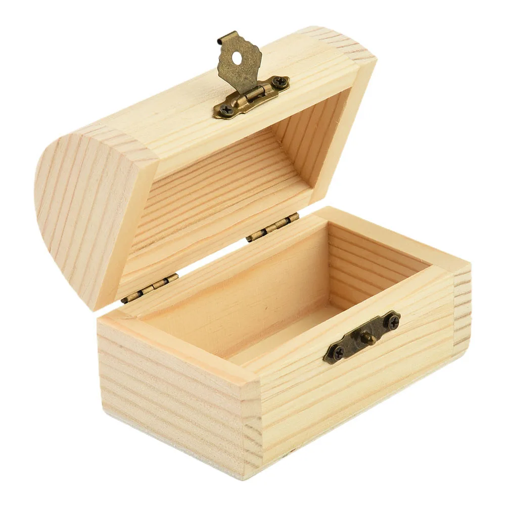 1x Plain Wood Wooden Arched Hinged Storage Boxes Craft Gift Box Multifunction Home Jewelry Sundries Cosmetics Storage Boxes