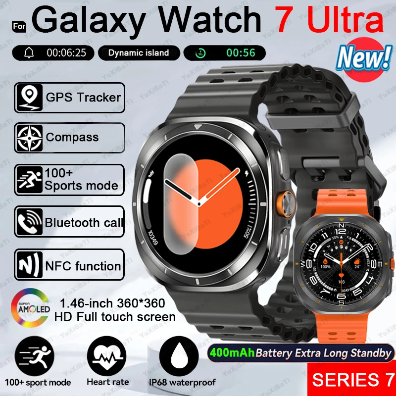 New Galaxy Watch 7 Ultra Men Smart Watch Men AMOLED HD Screen Multi-Function Sports Fitness GPS Tracker Health Women Smartwatch