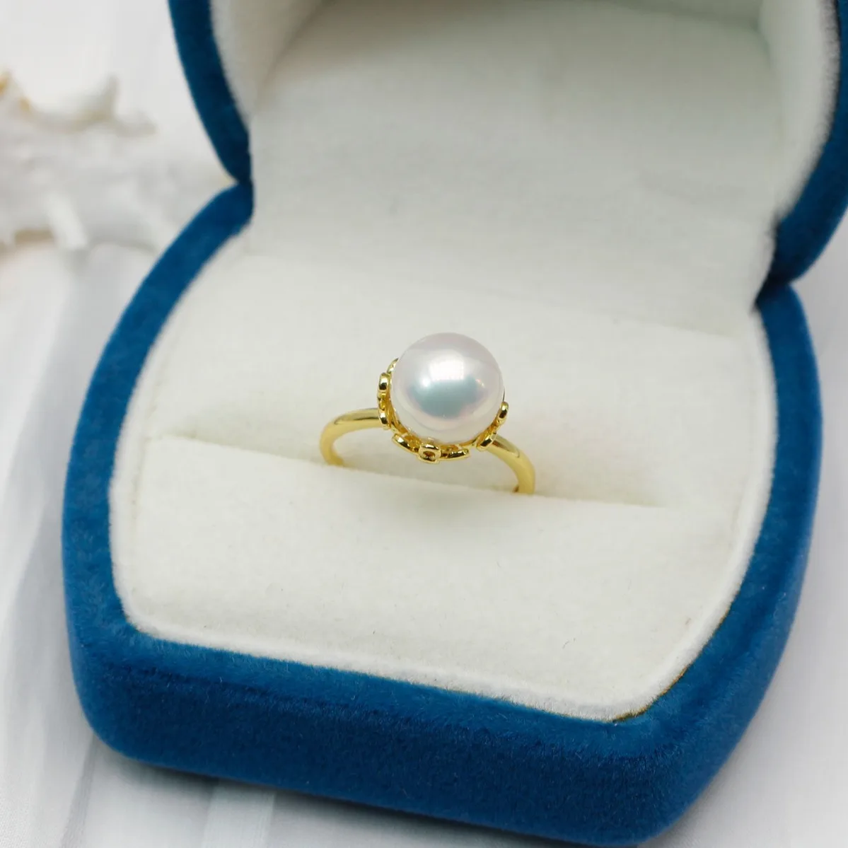 14K Gold Plated Brass Flower Conceal‑Mount Ring Base Simple Style For 10‑10.5mm Pearl Women DIY Jewelry Making