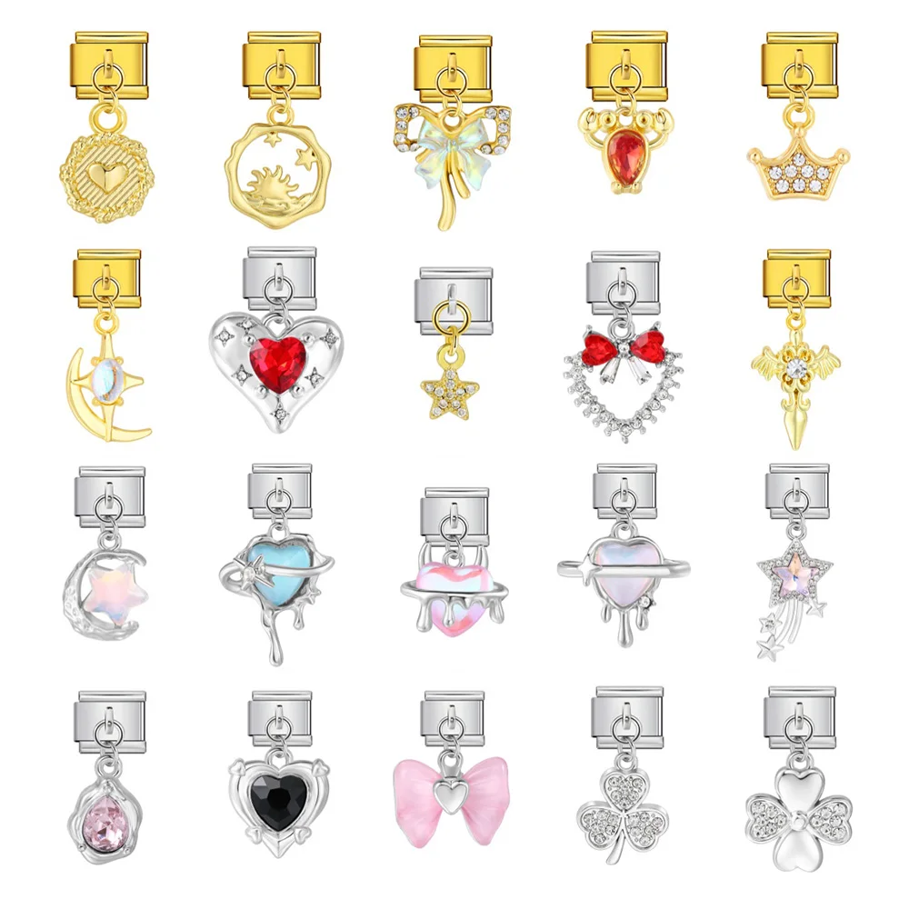 Modischer Kreuz-Wassertropfen-Teufelsherz-Sonnenuntergang-Sterne-Charm-Anhänger passend für 9mm italienisches Edelstahl-Schmuckarmband DIY – Detail 1
