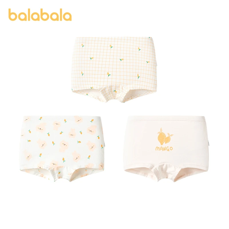 Balabala Underwear Girls Cotton Square-Cut Boxer Briefs Children Triangular Shorts Non-Pinch Pack of Three with Square Corners