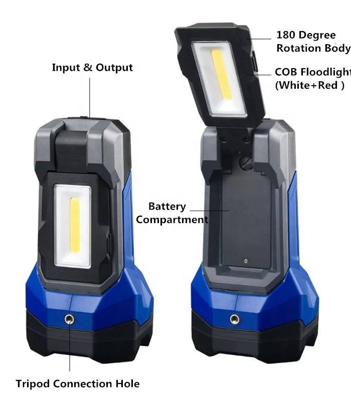 Powerful LED Flashlight COB Side Work Lamp Type-c Rechargeable LED Spotlight Portable Camping Searchlight Rechargeable Battery