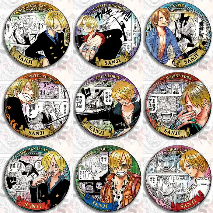 

Цельный значок аниме Sanji, реплика персонажа, брошь, кулон, блестящая пленка, кнопка, коллекция товаров, аксессуары для