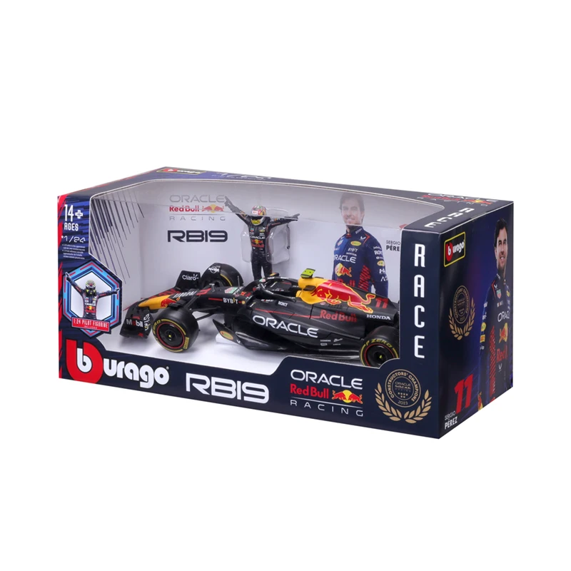 New Prodcut Bburago 1:24 Red Bull Rb19 F1 Diecast Model Alloy Luxury Vehicle Model Champion helmet Pilot Figuaine Toy Kid Gift