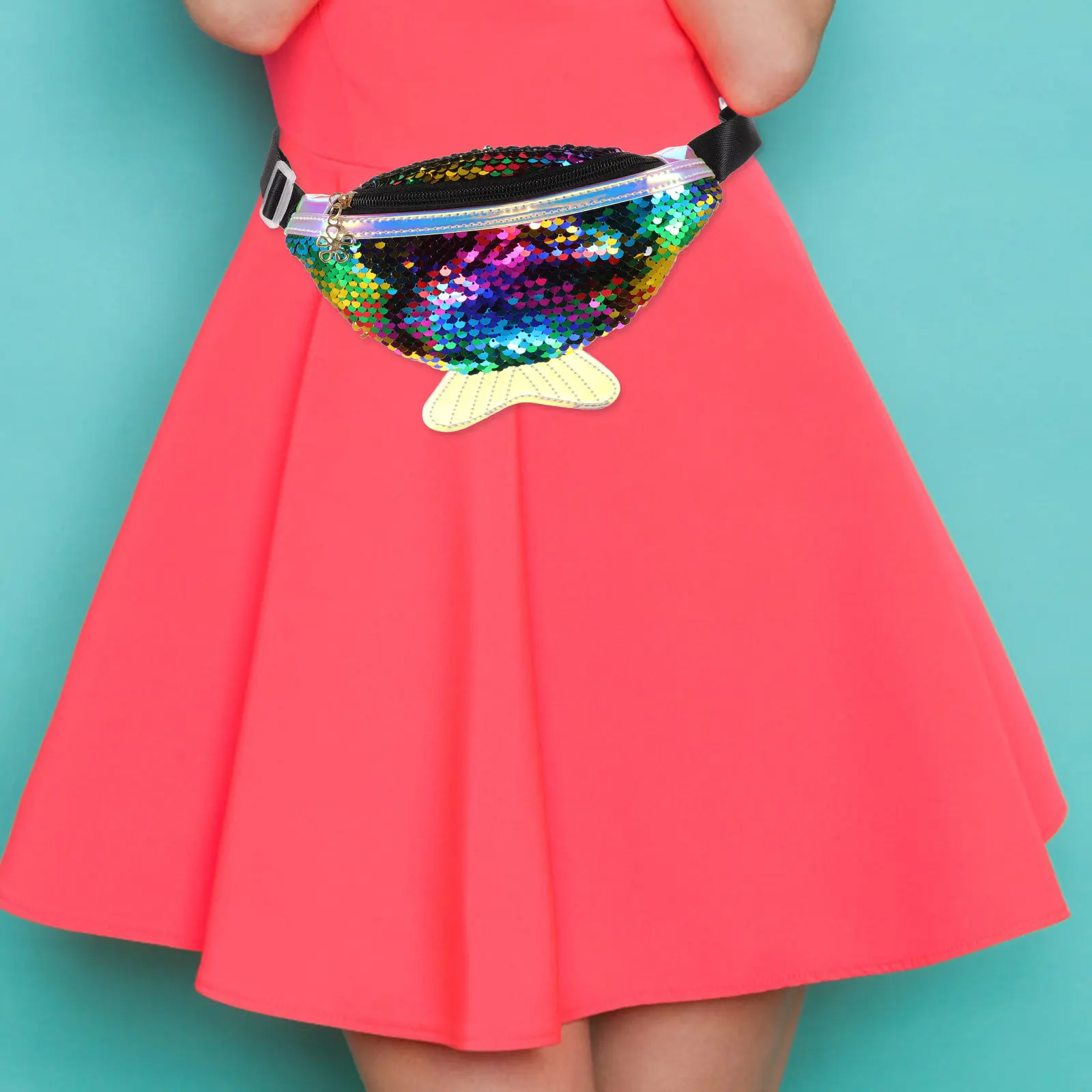 

Waist Bag Fish Tail Sequin Design Outdoor Fanny Pack for Workout Walking Running Climbing Camping Hiking Dog