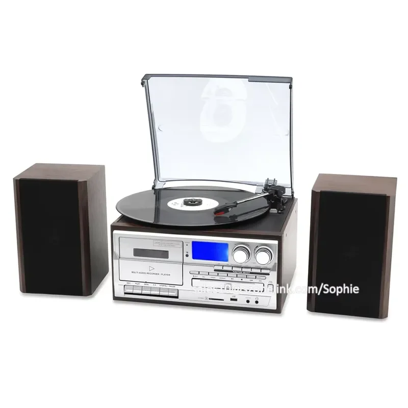 Vintage Style Vertical Vinyl Record Player with Bluetooth Wireless Connectivity for Home Audio Music Enthusiasts Classic