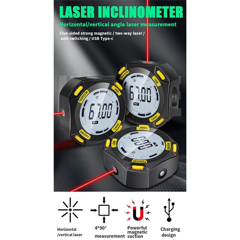 

Ultra Laser Digital Protractor Angle Measure Inclinometer 3 In 1 Laser Level Box Type-C Charging Angle Meter Measuring Tools